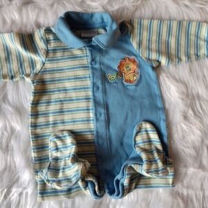 Carter's Blue and Striped Footie with Lion Vintage